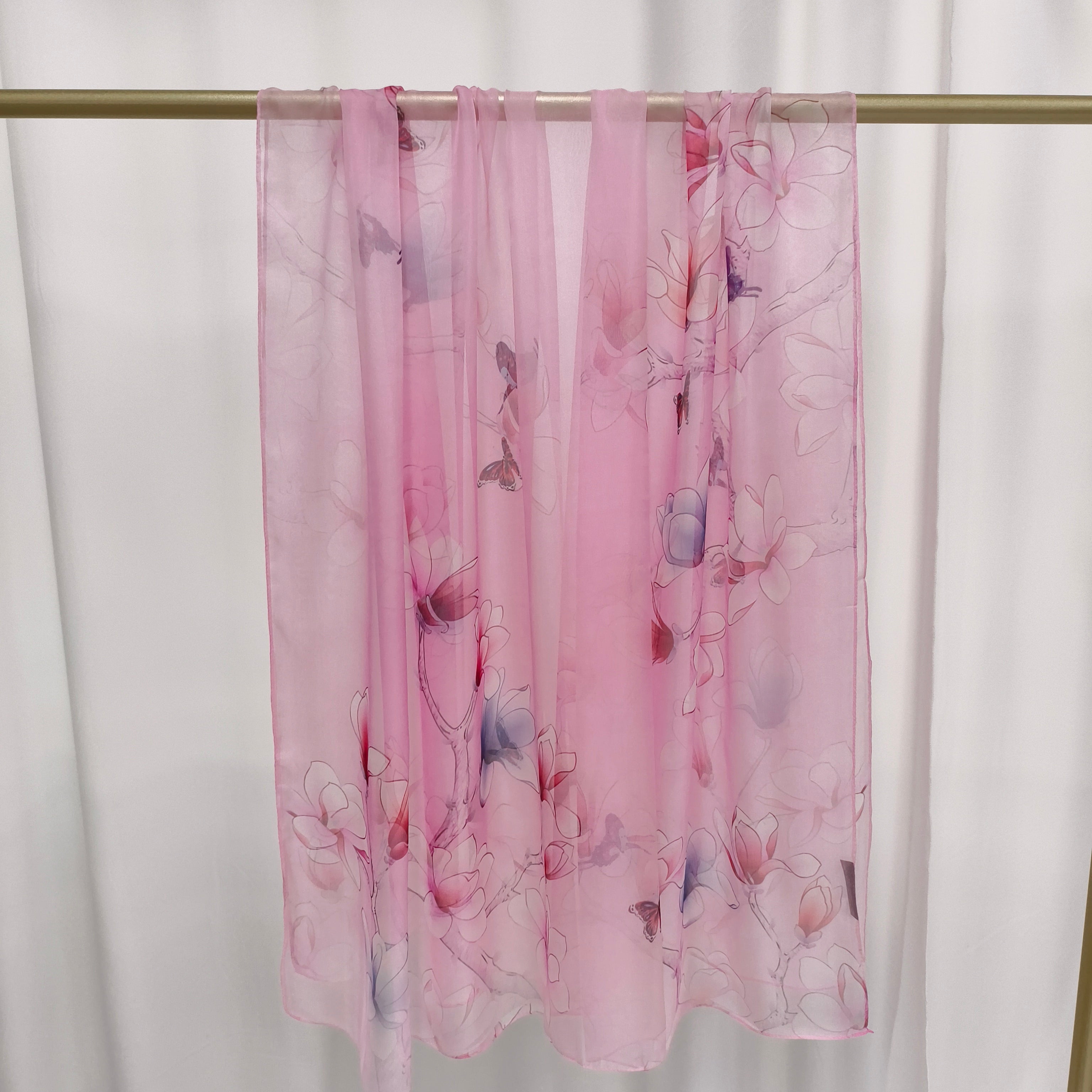 Italian Silk Scarf | Floris Pink | 110x180 cm