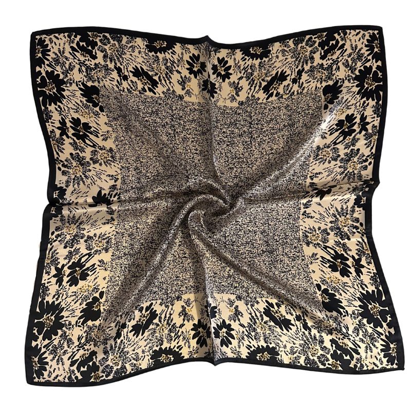 Silk scarf | Black Flower Mix | 68 CM