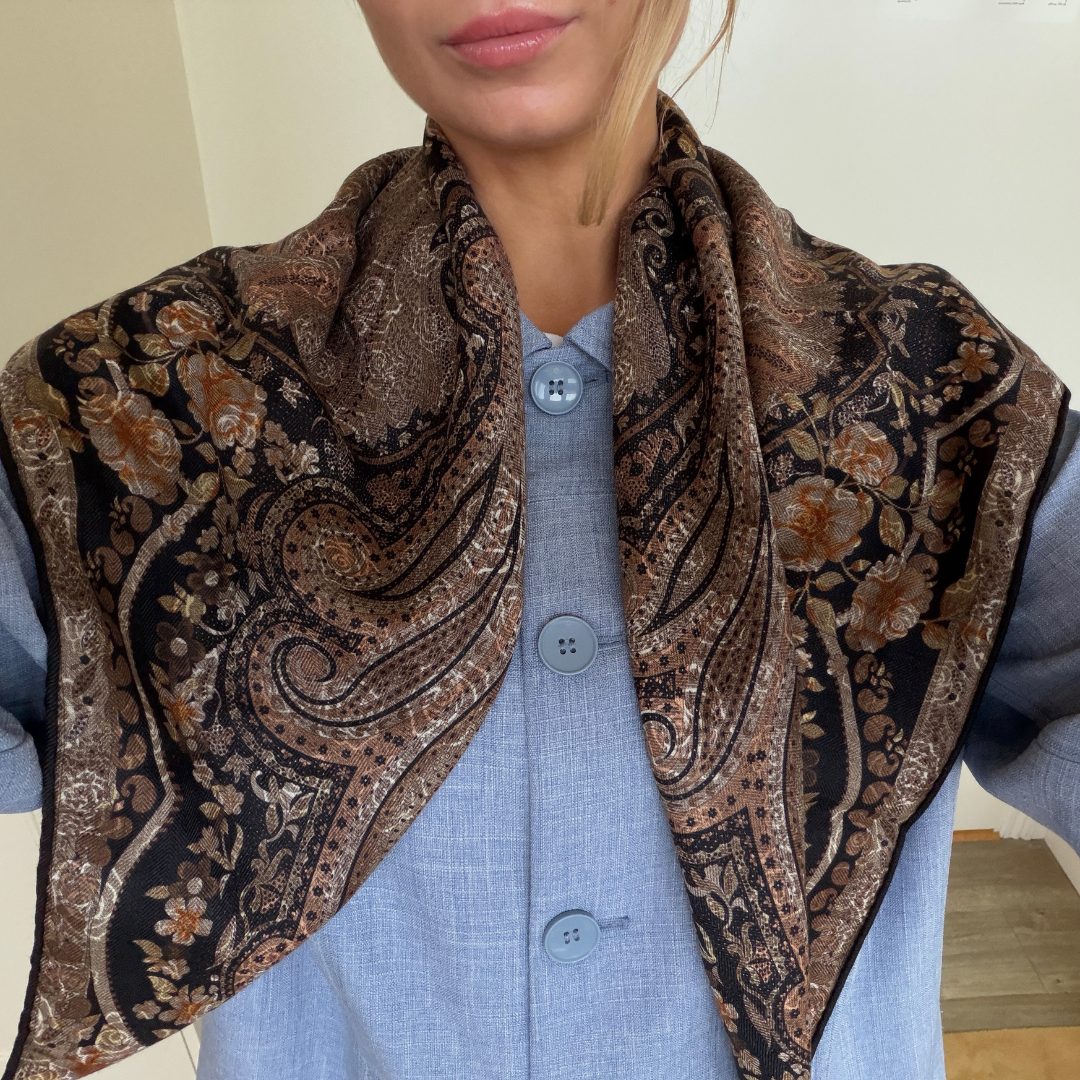 SilkWool Scarf – 70% Wool / 30% Mulberry Silk | Golden Tapestry