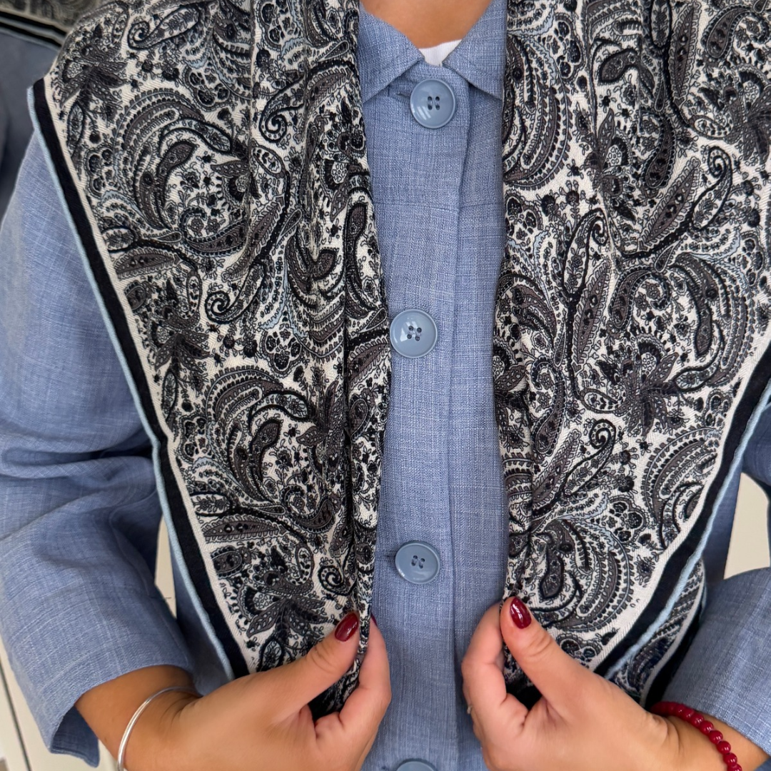 SilkWool Scarf – 70% Wool / 30% Mulberry Silk | Midnight Paisley