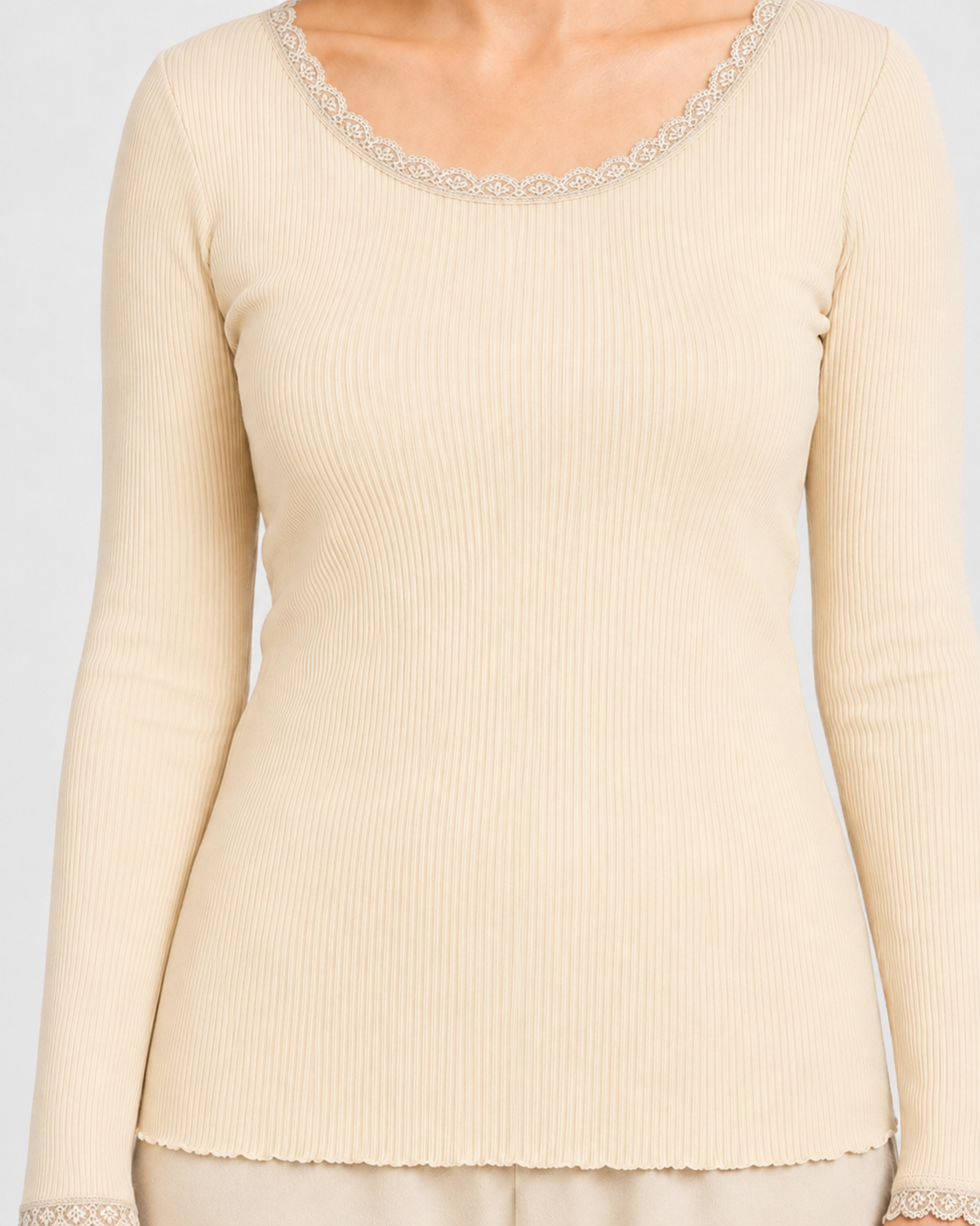 Silk Blouse with Lace – Ribbed Blouse in 80% Silk