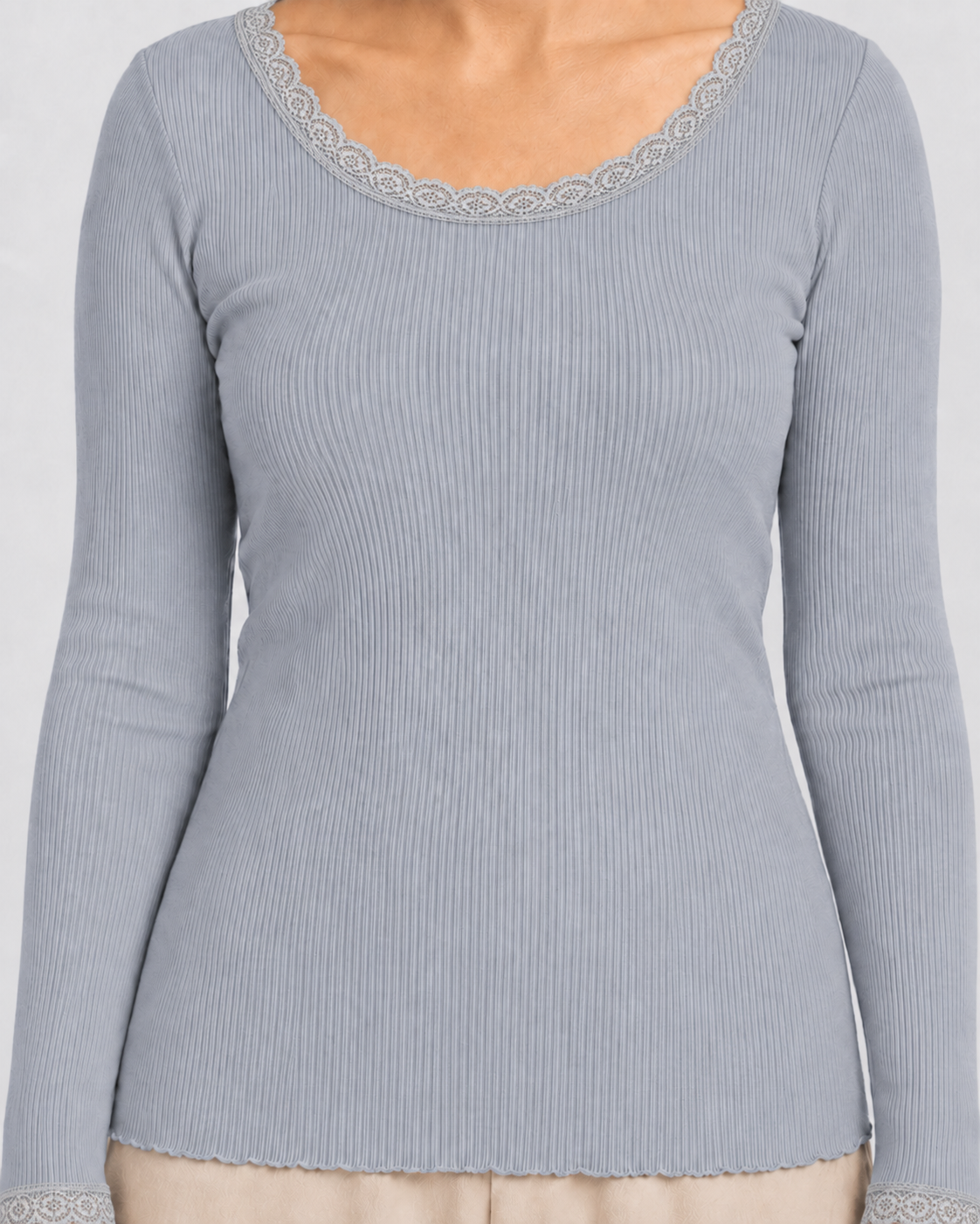 Silk Blouse with Lace – Ribbed Blouse in 80% Silk