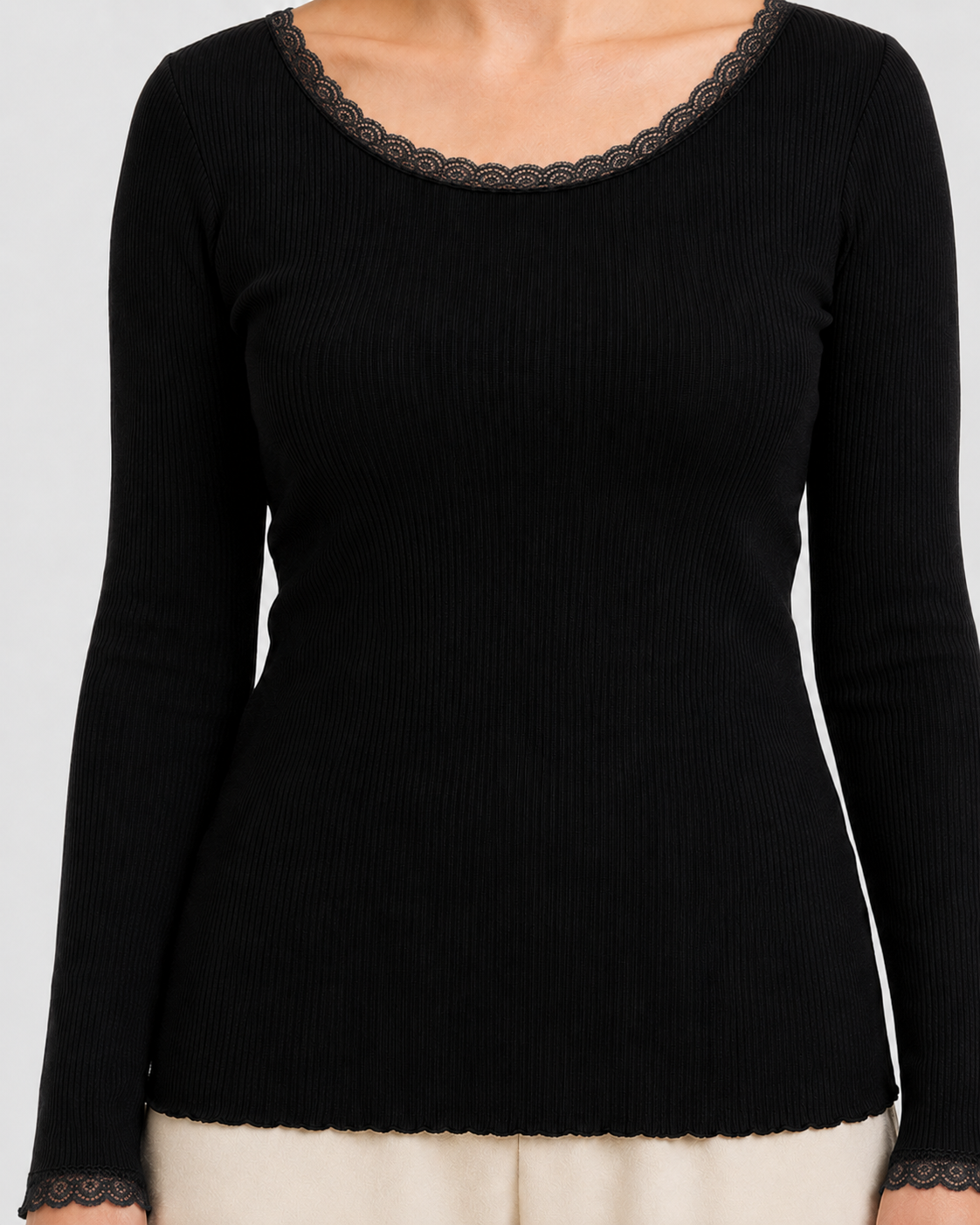 Silk Blouse with Lace – Ribbed Blouse in 80% Silk