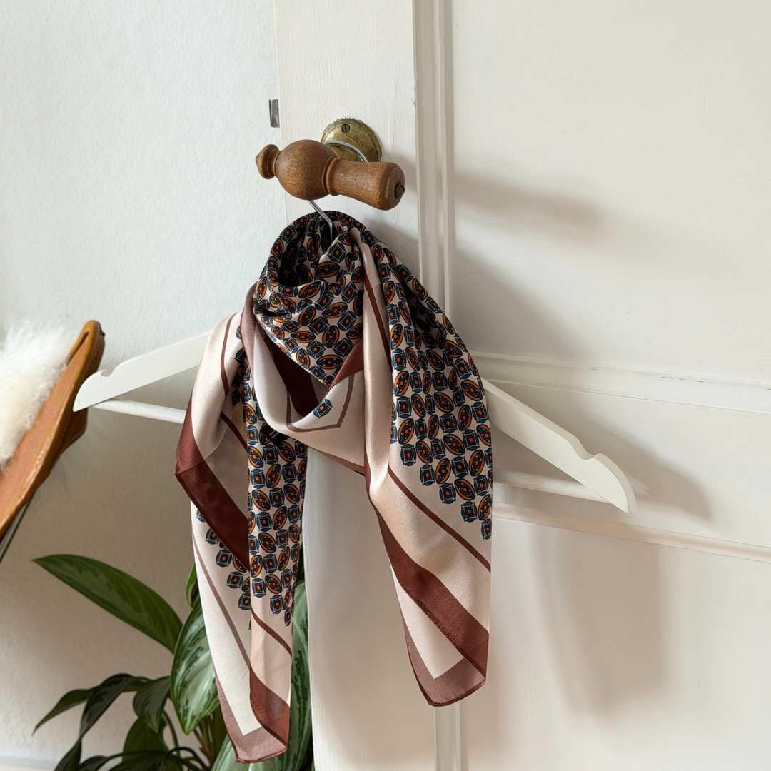 SILK Scarf | Brown and Beige Mix | 68 cm