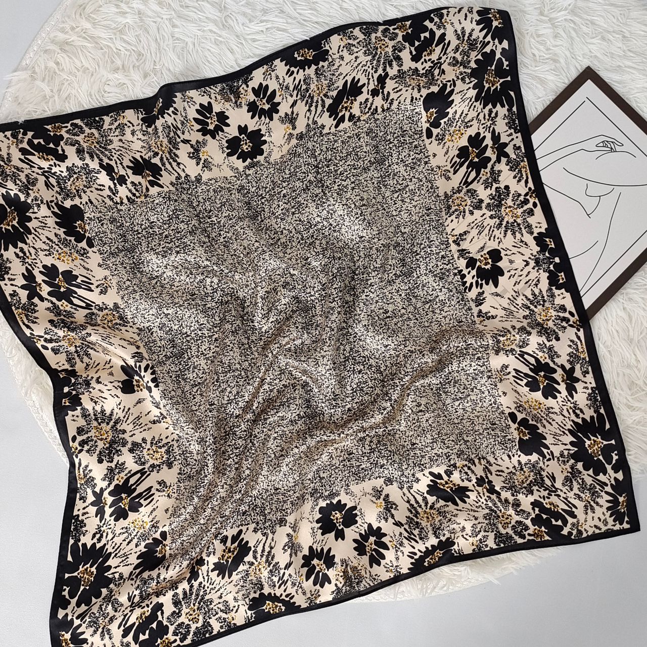 Silk scarf | Black Flower Mix | 68 CM