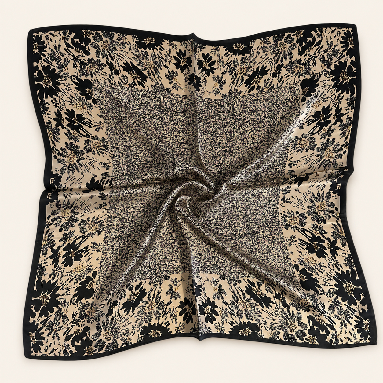 SILK Scarf | Black Flower Mix | 68 CM