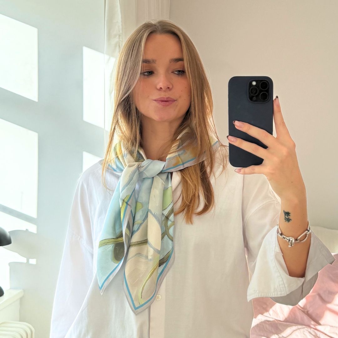 Silk scarf | Light Blue Spring | 90 CM