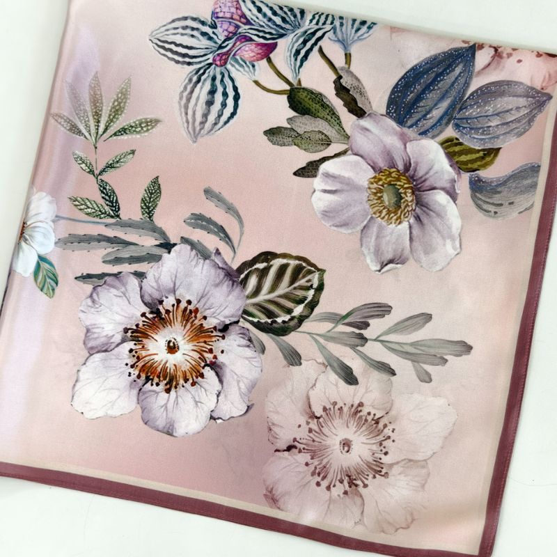 Silk scarf | Flowers Pink | 90 CM