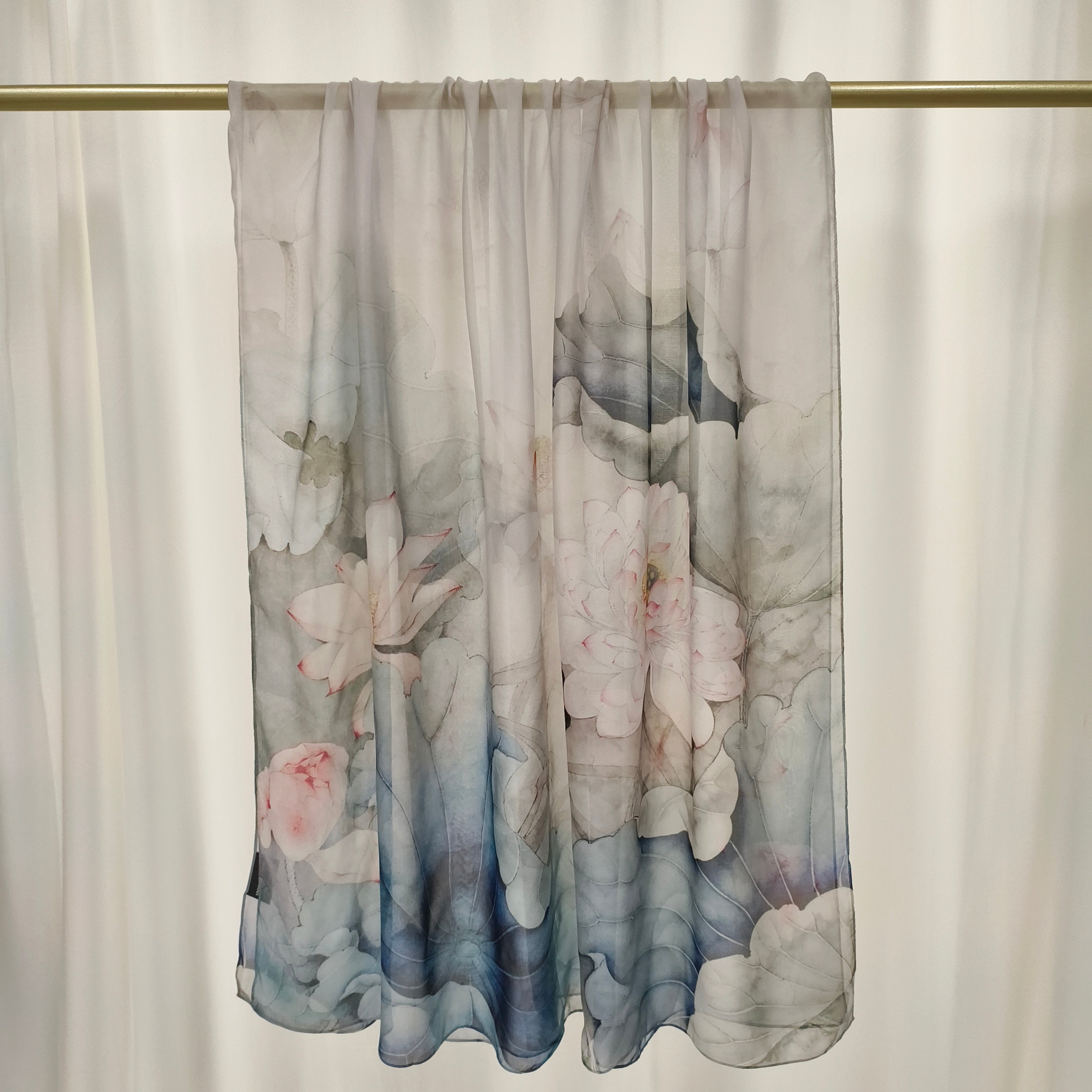 Italian Silk Scarf | Blue Flower | 110x180 cm