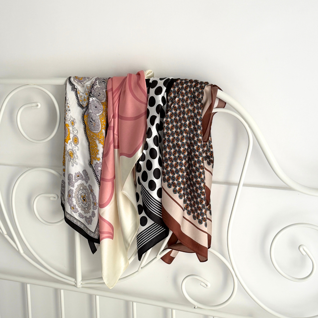 SILK Scarf | Brown and Beige Mix | 68 cm