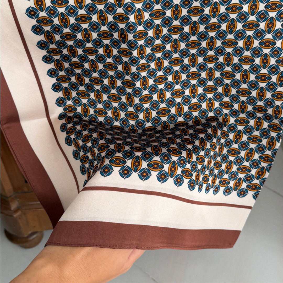 SILK Scarf | Brown and Beige Mix | 68 cm