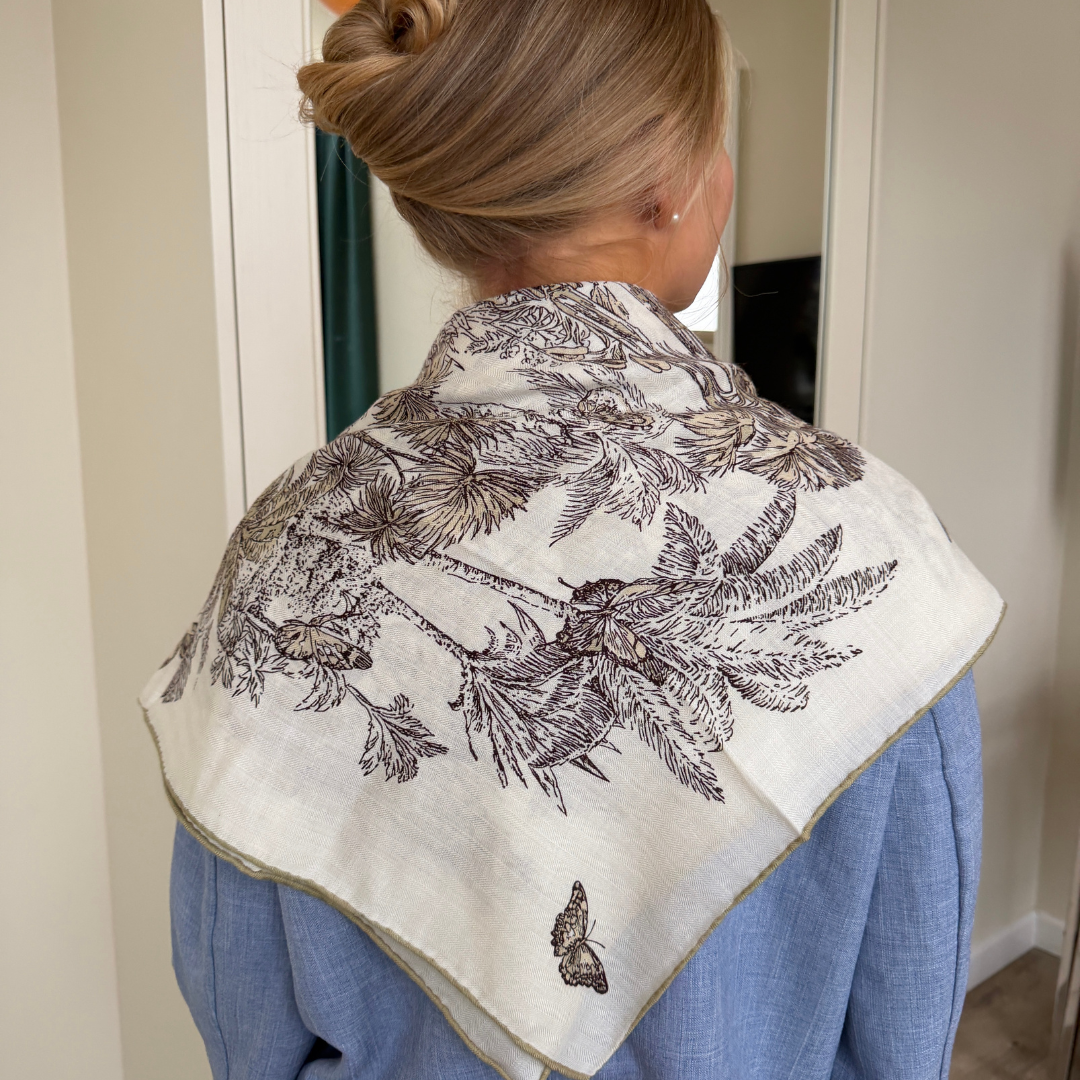 SilkWool Scarf – 70% Uld / 30% Mulberry Silke | Botanical Print
