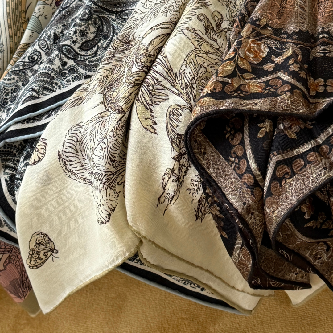 SilkWool-sjal – 70% ull / 30% mullbärssilke | Botanical Print