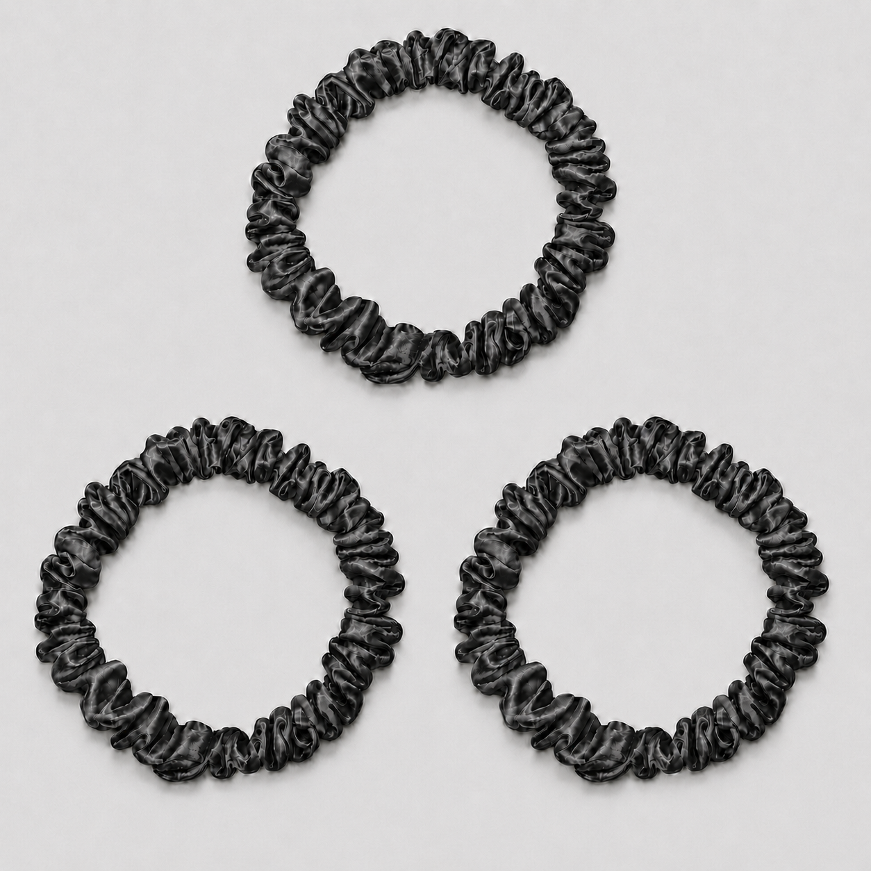 ZIJDE SCRUNCHIE MINI (3-pack) - DONKERGRIJS