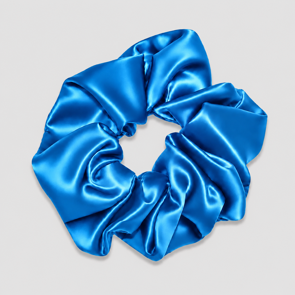 ZIJDE SCRUNCHIE GROOT - GLANZEND BLAUW