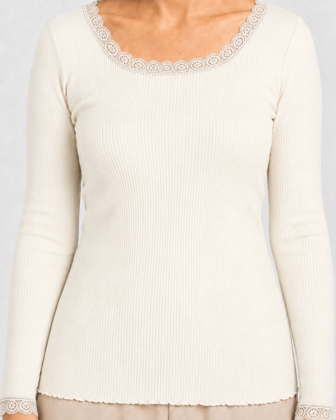 Silk Blouse with Lace – Ribbed Blouse in 80% Silk
