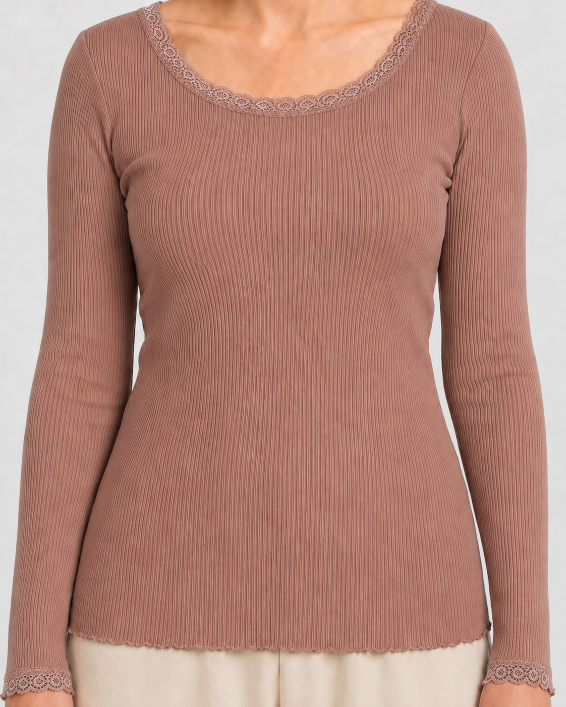 Silk Blouse with Lace – Ribbed Blouse in 80% Silk
