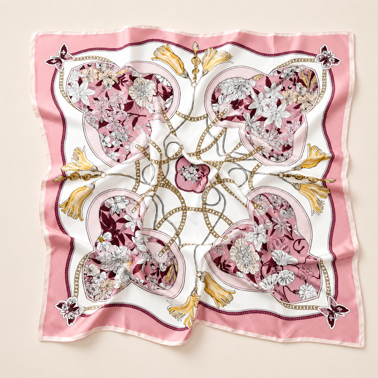 Silk Scarf | Pink Bouquet | 90 CM