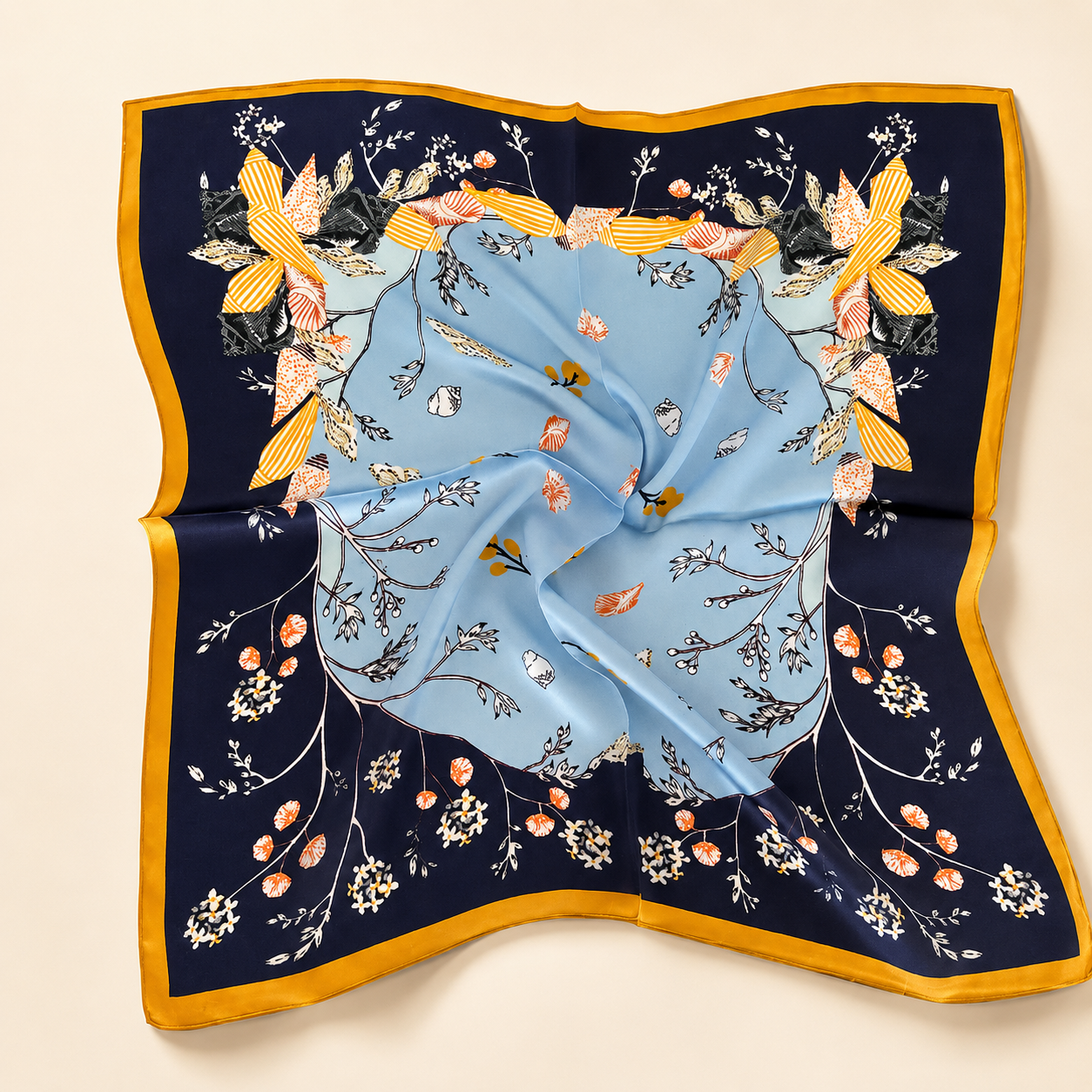 SILK Scarf - Blue Flower Mix | 68 CM