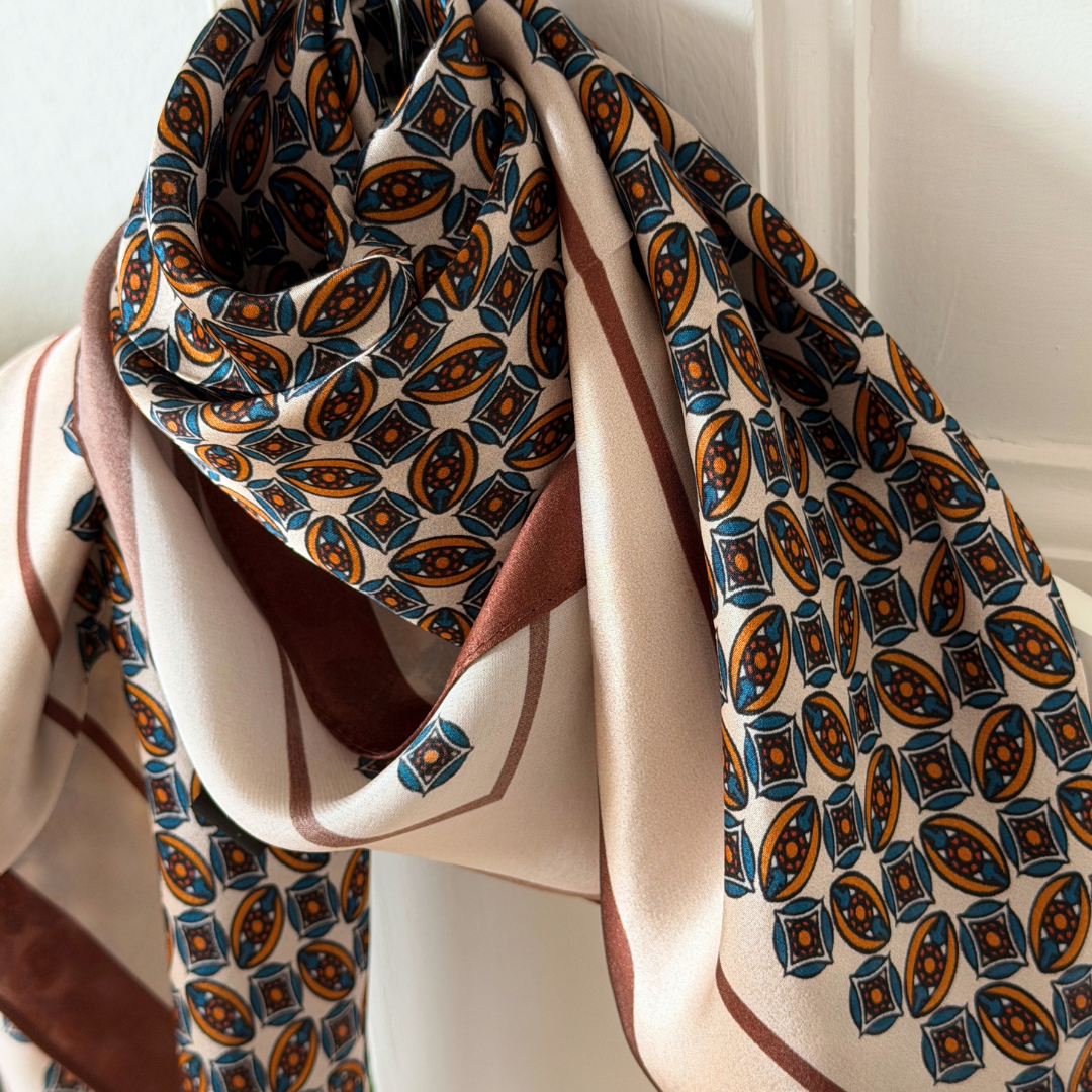 SILK Scarf | Brown and Beige Mix | 68 cm