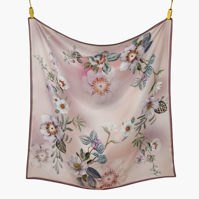 Silk scarf | Flowers Pink | 90 CM