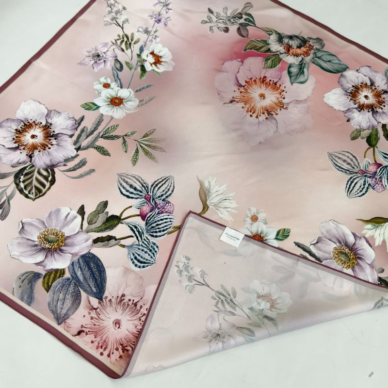Silk scarf | Flowers Pink | 90 CM
