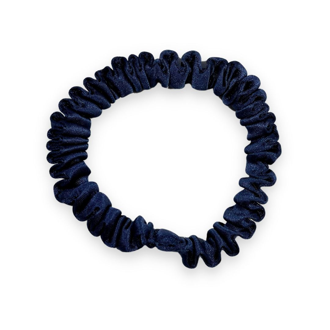 SILK SCRUNCHIE MINI (3-pack) - NAVY BLUE
